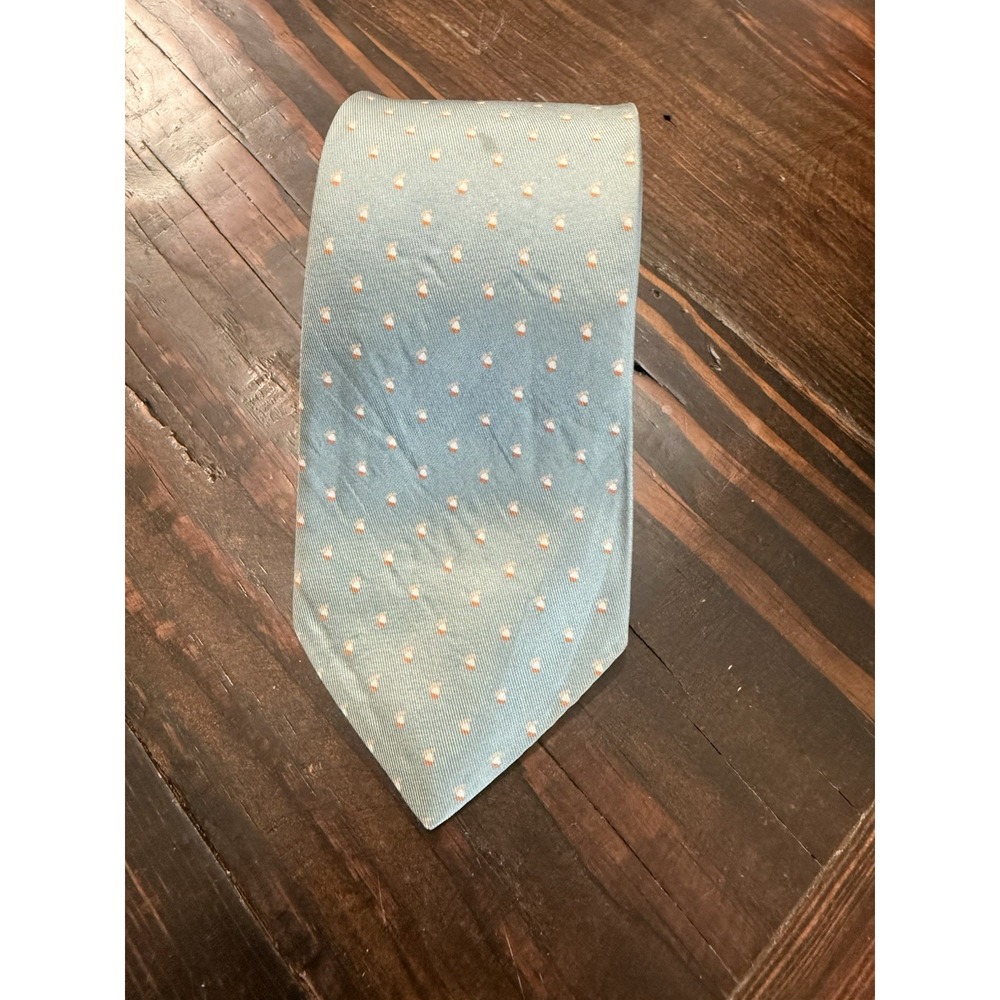 Vtg Gino Pompeii Light Blue Geometric Neat Micro Pattern Silk Neck Tie
